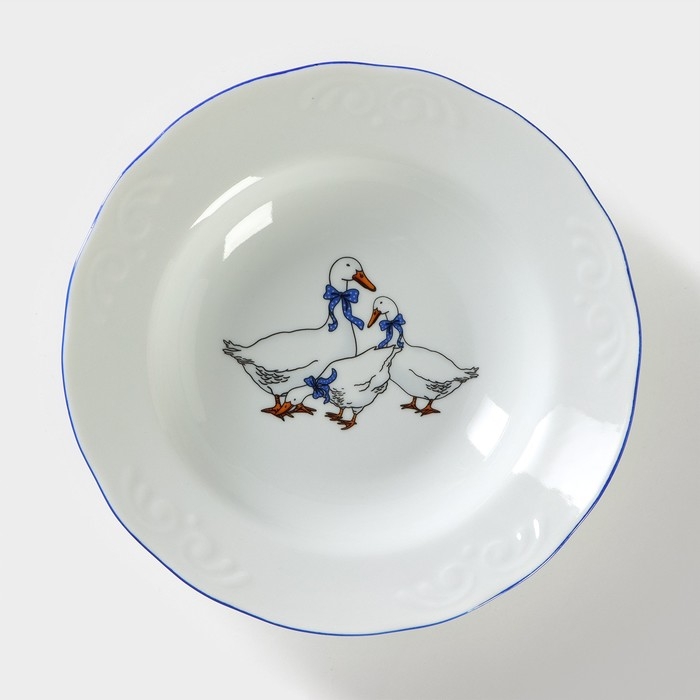 Тарелка фарфоровая глубокая &laquo;Гуси&raquo;, 250 мл, d=20 см, деколь МИКС