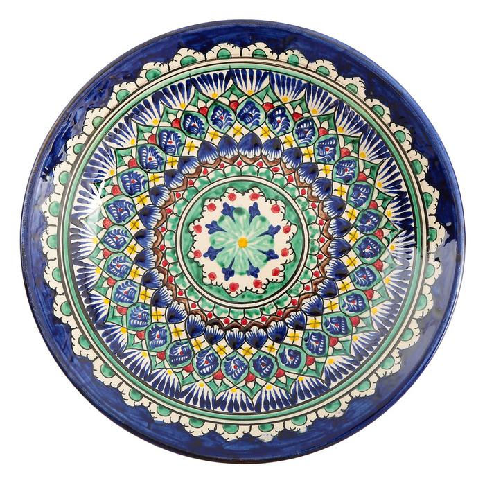 Тарелка Риштанская Керамика Тарелка Риштанская Керамика "Цветы", 22 см, синяя