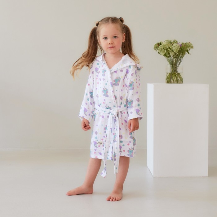 Халат детский муслиновый LoveLife &laquo;Единороги&raquo; (5 лет, рост 110-116 см) 100% хлопок, 235 гр/м2
