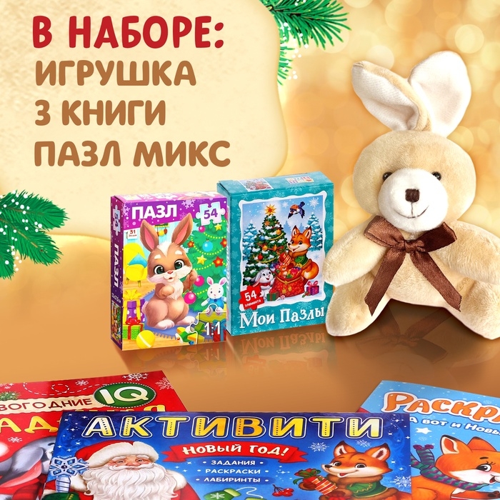 Подарочный набор «Посылка от Деда Мороза», книги, игрушка и пазл МИКС Подарочный набор «Посылка от Деда Мороза», книги, игрушка и пазл МИКС