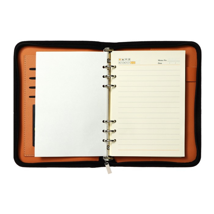 Органайзер на кольцах А5, 96 листов в линейку, на молнии с 3-х сторон, кожзам, с калькулятором, МИКС