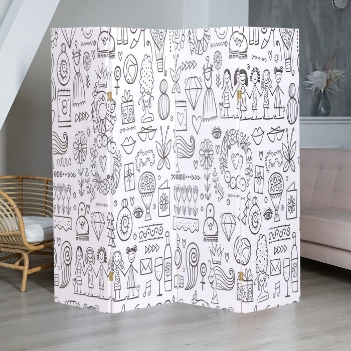 Ширма раскраска для детей Ширма раскраска для детей "Подружки. Паттерн Doodle style", 200х160 см