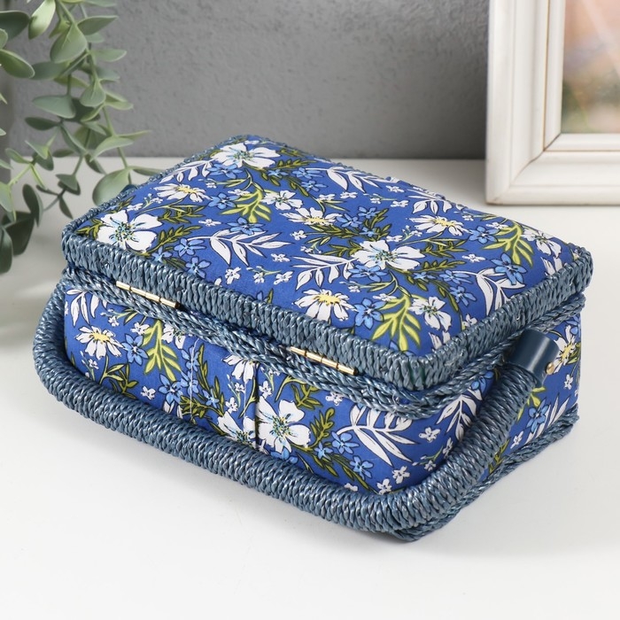 Шкатулка для рукоделия Шкатулка для рукоделия "Полевые цветы на синем" 18х12х9,5 см