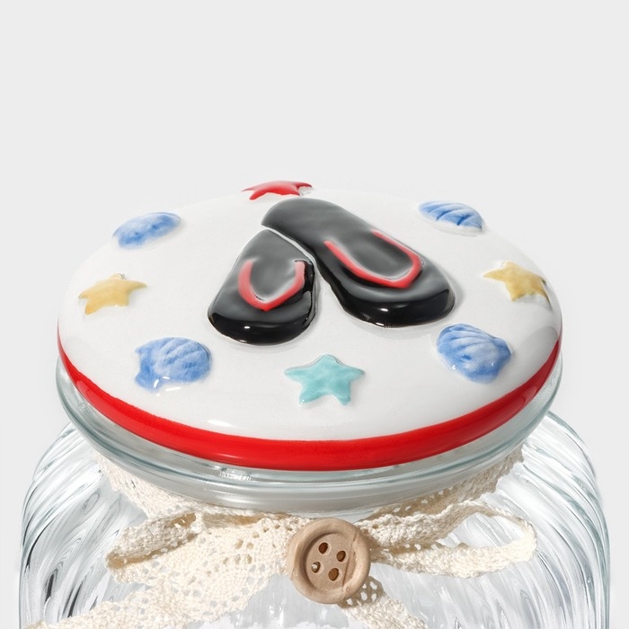 Банка стеклянная для хранения сыпучих продуктов Доляна &laquo;Пляж&raquo;, 600 мл, 11&times;12,5 см, с керамической крышкой