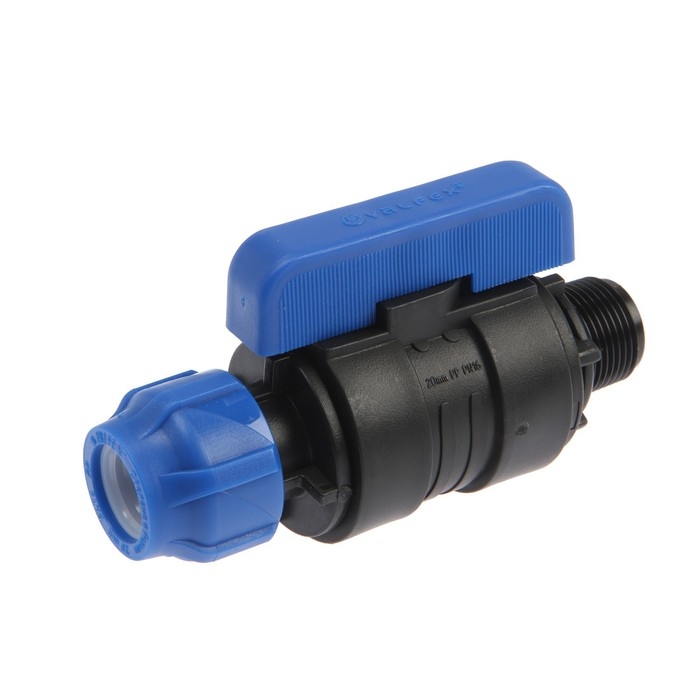Кран шаровой ПНД Valfex, d=20 мм х 3/4 Кран шаровой ПНД Valfex, d=20 мм х 3/4", цанга/наружная резьба, разборный