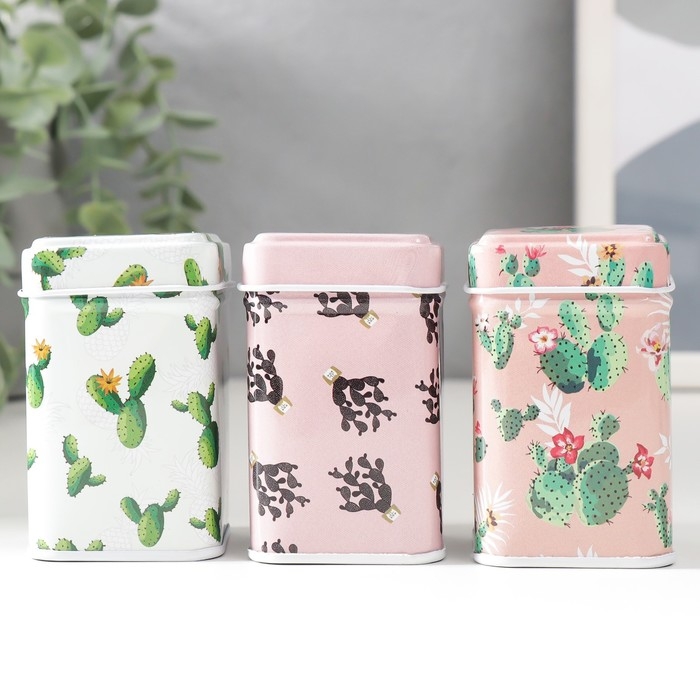 Шкатулка металл квадрат Шкатулка металл квадрат "Кактус" МИКС 4,5х4,5х7 см