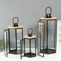 Подсвечник металл, дерево, фонарь"Шесть граней" набор 3 шт 22,5х19,5х43,5; 18,5х16х31 см Подсвечник металл, дерево, фонарь"Шесть граней" набор 3 шт 22,5х19,5х43,5; 18,5х16х31 см