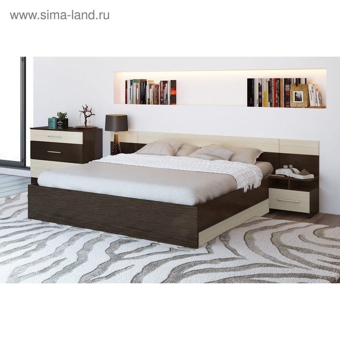 Спальня Леси, набор -  комод 800, кровать 1600, тумбы 2 шт , Венге/Дуб белфорд