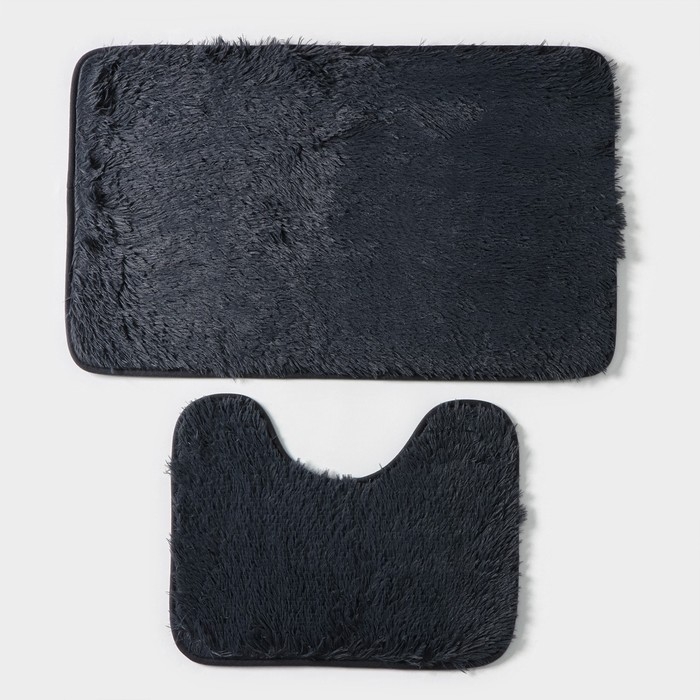 Набор ковриков для ванной и туалета Доляна &laquo;Пушистик&raquo;, 2 шт, 40&times;50, 50&times;80 см, цвет серый