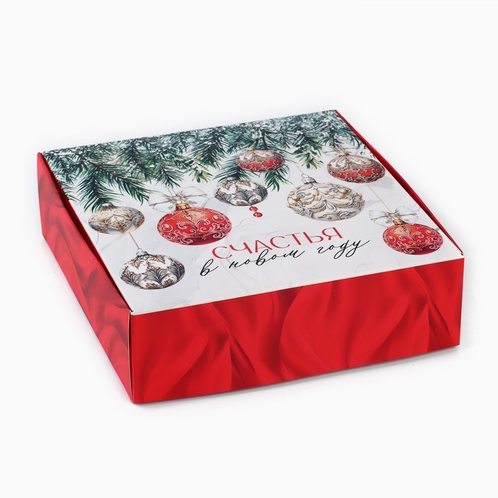 Коробка подарочная новогодняя складная &laquo;Роскошные шары&raquo;, 16.5 &times; 16,5 &times; 5 см
