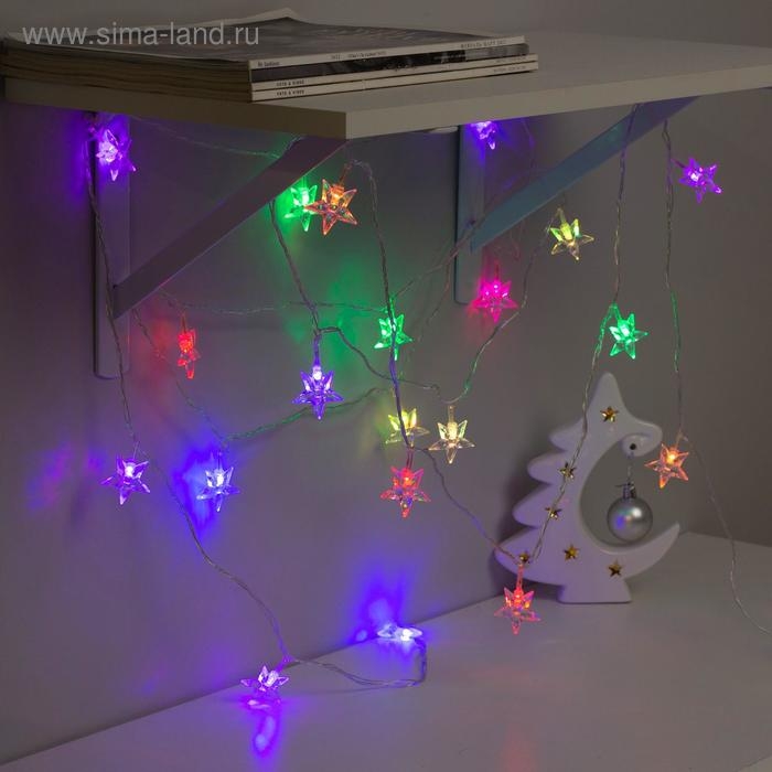 Гирлянда &laquo;Нить&raquo; 5 м с насадками &laquo;Звезда средняя&raquo;, IP20, прозрачная нить, 20 LED, свечение мульти (RG/RB), мигание, 220 В