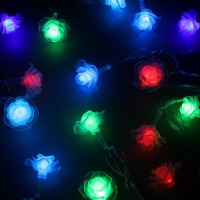 Гирлянда «Нить» 5 м с насадками «Розы большие», IP20, прозрачная нить, 20 LED, свечение мульти (RG/RB), мигание, 220 В Гирлянда «Нить» 5 м с насадками «Розы большие», IP20, прозрачная нить, 20 LED, свечение мульти (RG/RB), мигание, 220 В