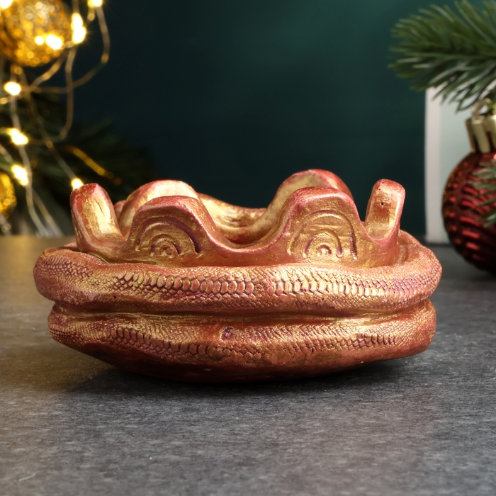 Новый год. Символ 2025. Подсвечник новогодний Новый год. Символ 2025. Подсвечник новогодний "Змея на чаше" бордовый с позолотой, 4х10см