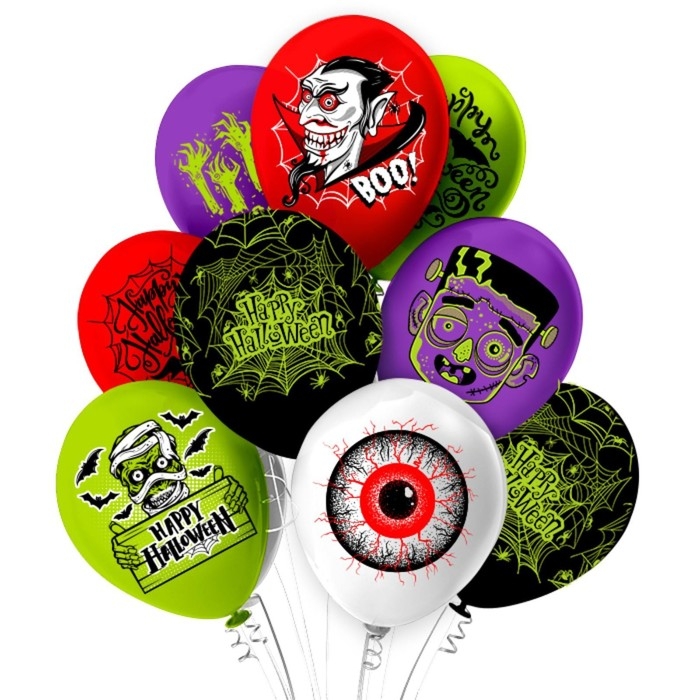 Шар латексный 12" &laquo;Праздник Хеллоуин!&raquo;, шелкография, 2-сторонний, 5 дизайнов, набор 25 шт.