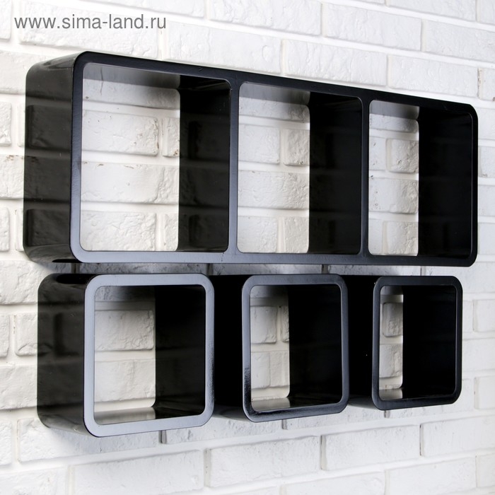 Набор настенных полок 1+3, черные (большая 75*26см, 3 малых 20*20см) Набор настенных полок 1+3, черные (большая 75*26см, 3 малых 20*20см)