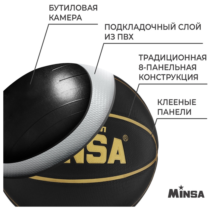 Баскетбольный мяч MINSA, клееный, 8 панелей, р. 7, PU, бутиловая камера Баскетбольный мяч MINSA, клееный, 8 панелей, р. 7, PU, бутиловая камера