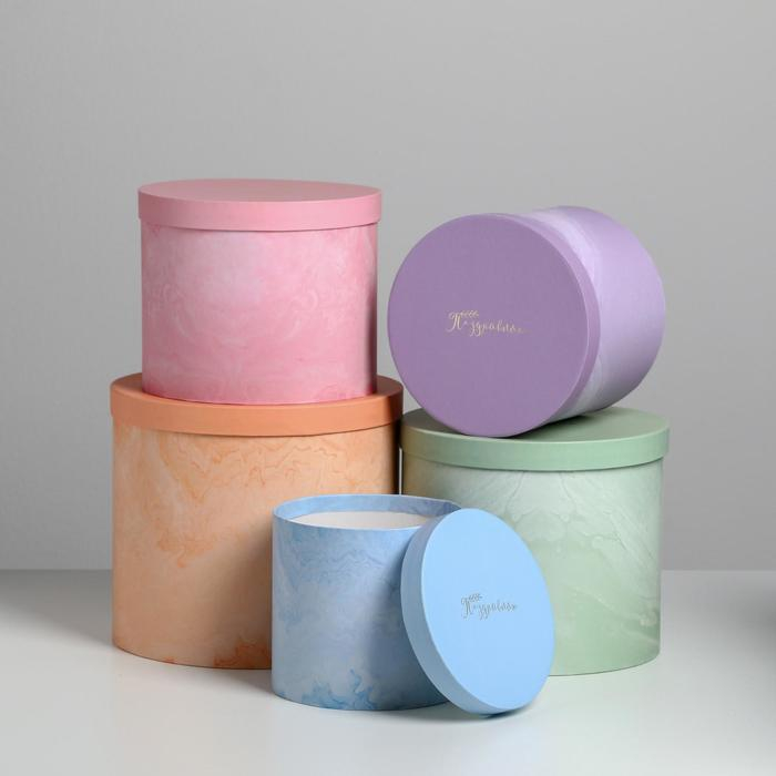 Набор шляпных коробок для цветов 5 в 1, упаковка подарочная, &laquo;Мрамор&raquo;, 14 х 13 см - 22 х 19,5 см