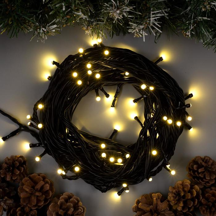 Гирлянда &laquo;Нить&raquo; 10 м, IP44, УМС, тёмная нить, 72 SMD-LED, свечение тёплое белое, 220 В