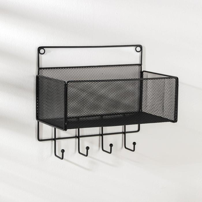 Полка на 4 крючка Доляна «Кантри», 15×27×24 см, цвет чёрный Полка на 4 крючка Доляна «Кантри», 15×27×24 см, цвет чёрный