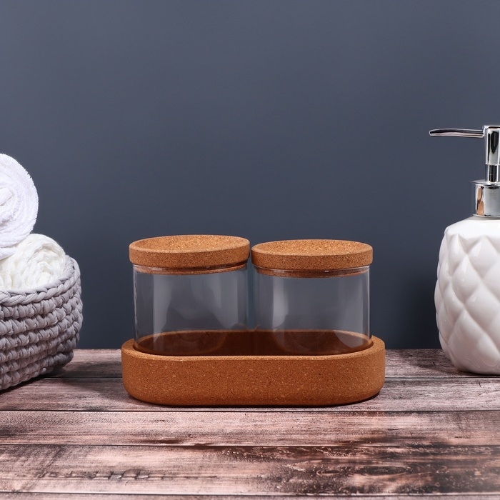 Набор органайзеров для ватных палочек и дисков, 17,5 × 10 × 10 см цвет прозрачный/коричневый Набор органайзеров для ватных палочек и дисков, 17,5 × 10 × 10 см цвет прозрачный/коричневый