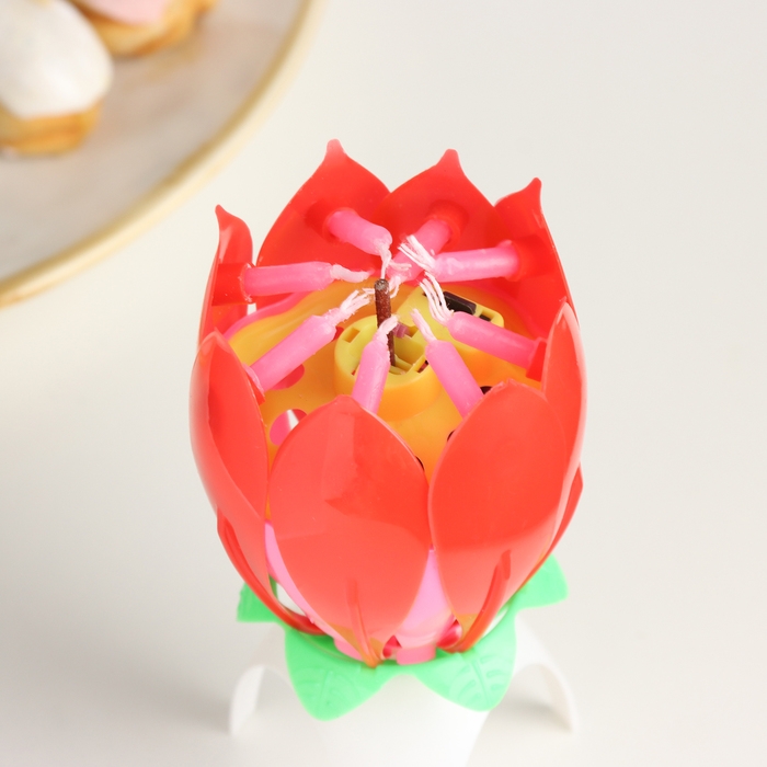 Свеча для торта музыкальная "Тюльпан", красная, 12&times;5 см