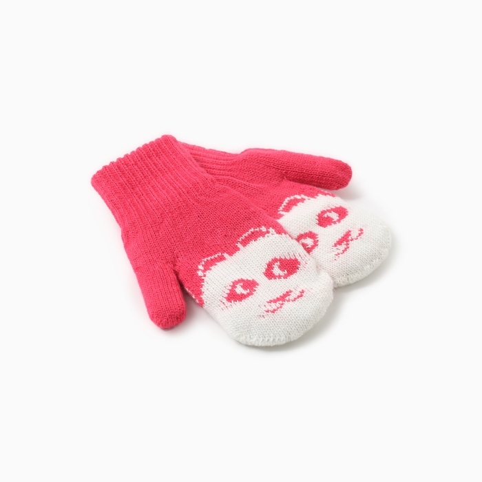 Варежки двойные детские Варежки двойные детские "Мишка", цвет малиновый, р-р 12