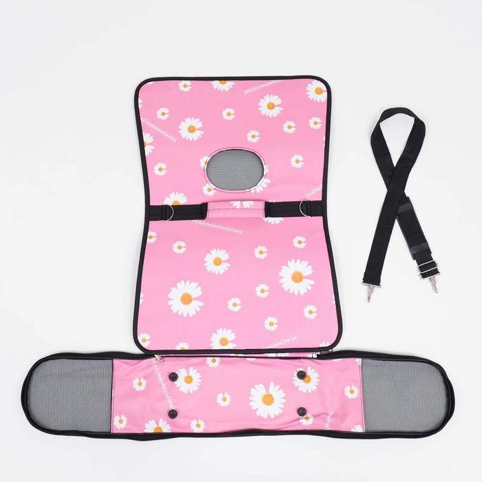 Сумка - переноска для животных "Цветы", розовая, размер М, 40 х 21 х 27 см