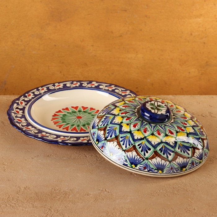 Блинница Риштанская Керамика Блинница Риштанская Керамика "Узоры", 24 см, синий