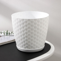 Горшок для цветов с поддоном &laquo;Ротанг&raquo;, 3 л, белый