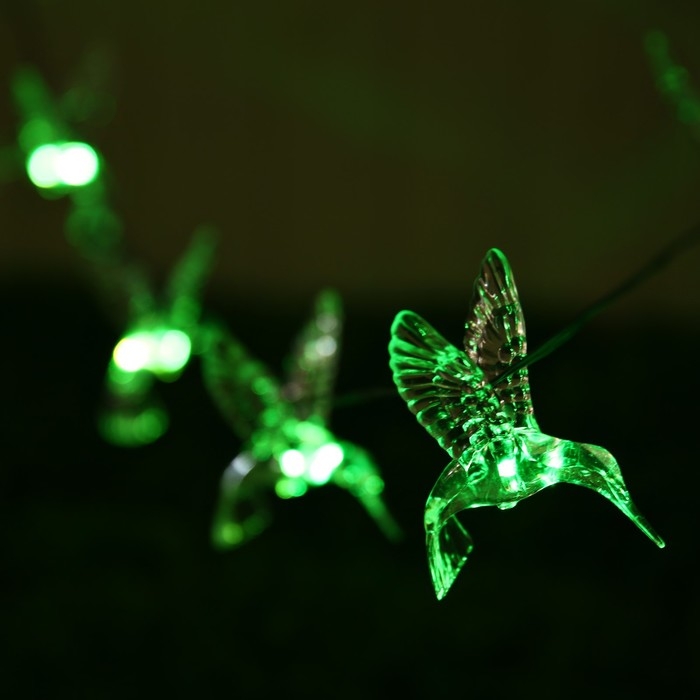 Гирлянда &laquo;ЭРА&raquo; &laquo;Нить&raquo; 3.8 м с насадками &laquo;Колибри&raquo;, IP44, тёмная нить, 10 LED, свечение мульти, 1 режим, солнечная батарея