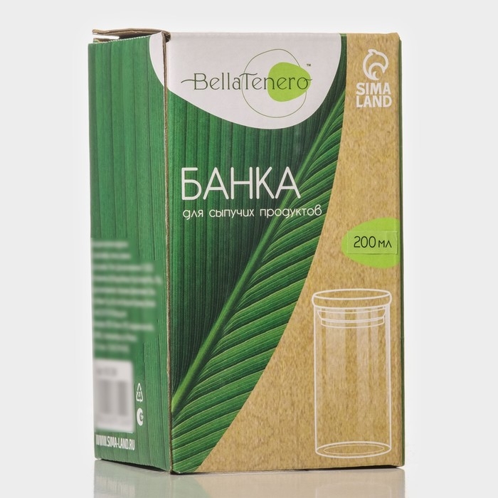 Банка стеклянная для хранения сыпучих продуктов BellaTenero &laquo;Эко&raquo;, 200 мл, 5,5&times;10,5 см, с бамбуковой крышкой