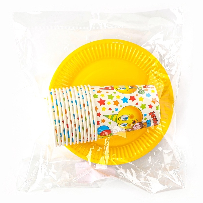 Набор посуды одноразовый «Смайлы», 12 стаканов, 12 тарелок Набор посуды одноразовый «Смайлы», 12 стаканов, 12 тарелок