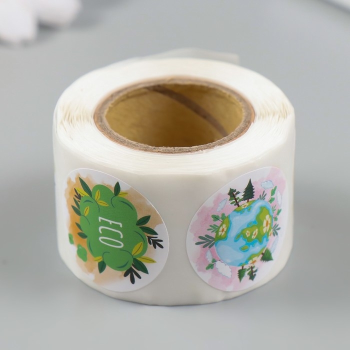 Наклейка бумага "Экология. Мультяшная" d=2,5 см 252 шт в рулоне