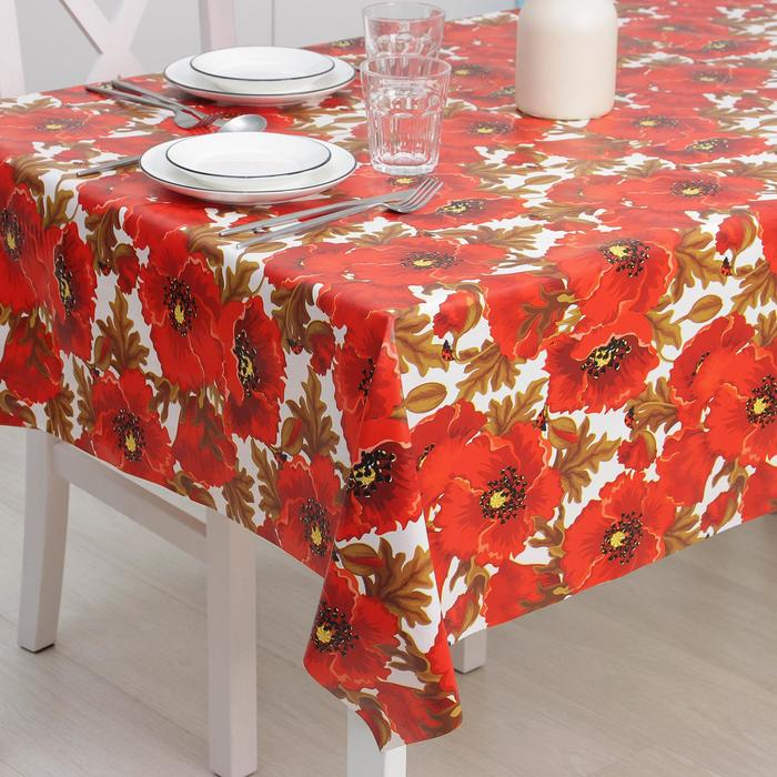 Клеёнка на стол Доляна &laquo;Маки&raquo;, на тканевой основе, рулон 20 метров, ширина 137 см, общая толщина 0,22 мм, цвет красный