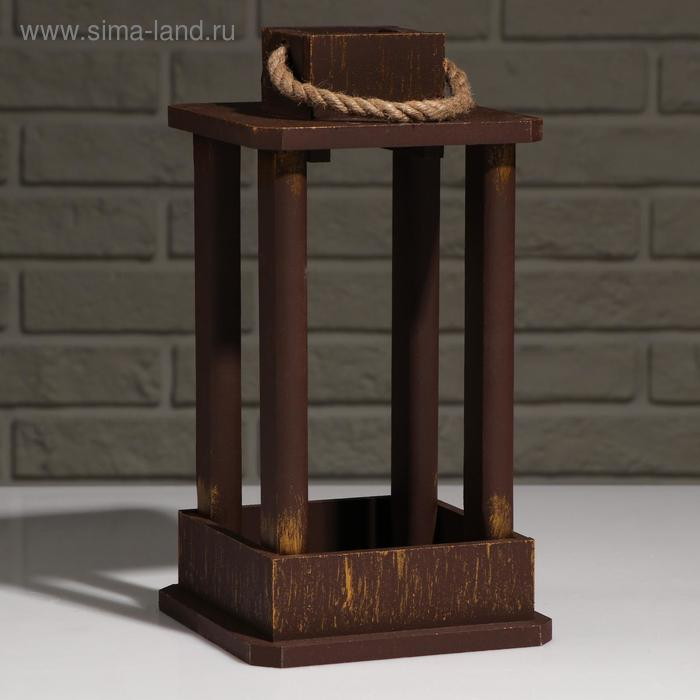 Кашпо деревянное "Фонарь", ручка верёвка, золотой винтаж, 16&times;16&times;30 см