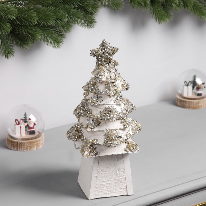 Фигура деревянная "Ёлочка белая", 27х14х14 см, 35 LED, батарейки AAx2 (не в комплекте), свечение теплое белое