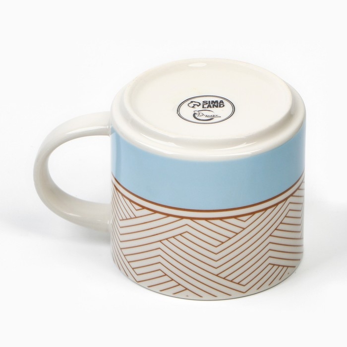 Кружка керамическая с крышкой и ложкой &laquo;Геометрия&raquo;, 470 мл, цвет бежевый