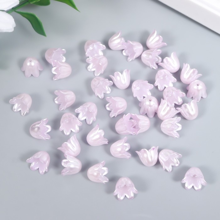 Бусины для творчества пластик "Цветок ландыша жемчужный" набор 40 шт сиреневый 1х0,9х0,9 см