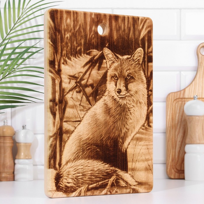 Доска из массива кедра &laquo;Лиса&raquo;, большая, прямоугольная, 23 &times; 35 см №35