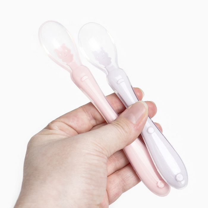 Ложка детская силиконовая для прикорма, набор 2 шт.. &laquo;Милые зверята&raquo;, цвет розовый и фиолетовый, Крошка Я