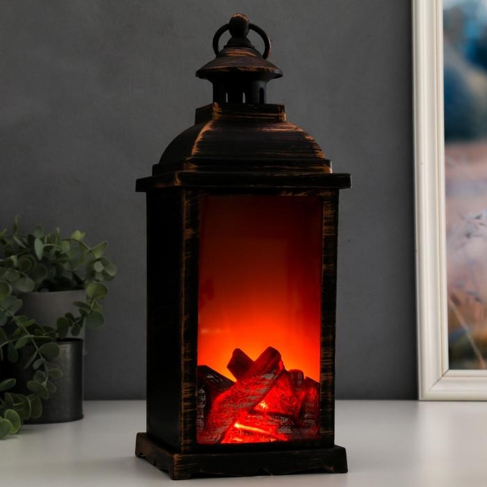Ночник Ночник "Камин" LED от батареек 3хААА черный с золотой патиной 13,х13х34 см RISALUX