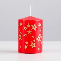 Свеча - цилиндр с узорами "Звезды", 5,6х8 см, красная с золотым Свеча - цилиндр с узорами "Звезды", 5,6х8 см, красная с золотым