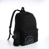 Рюкзак школьный из текстиля на молнии, 3 кармана, сумка, держатель для чемодана, цвет чёрный