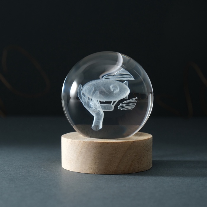 Сувенир стекло подсветка Сувенир стекло подсветка "Шар. Дирижабль" d=6 см подставка дерево, USB