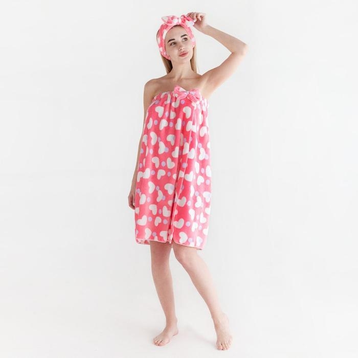 Набор для бани и ванной Этель Набор для бани и ванной Этель "Сердечки"полотенце-парео 75*120 см+повязка