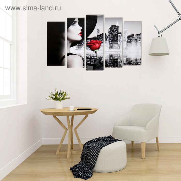 Картина модульная на подрамнике Картина модульная на подрамнике "Леди на фоне города" 2шт-21*54; 2шт-21*61; 1шт-21*68см