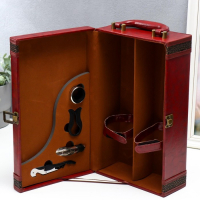 Шкатулка дерево, кожзам для 2 бутылок "Виноделие" 4 предмета красно-коричневый 35х12х20 см Шкатулка дерево, кожзам для 2 бутылок "Виноделие" 4 предмета красно-коричневый 35х12х20 см