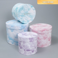 Набор шляпных коробок для цветов 4 в 1, упаковка подарочная, &laquo;Облака&raquo;, 14 х 13 см - 20 х 17.5 см