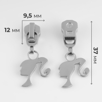 Бегунок автоматический для металлической молнии, №5, декоративный &laquo;Кукла&raquo;, 10 шт, цвет никель
