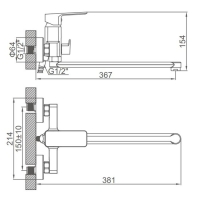 Смеситель для ванны Accoona A71126F, однорычажный, излив 350 мм, душевой набор, черный Смеситель для ванны Accoona A71126F, однорычажный, излив 350 мм, душевой набор, черный